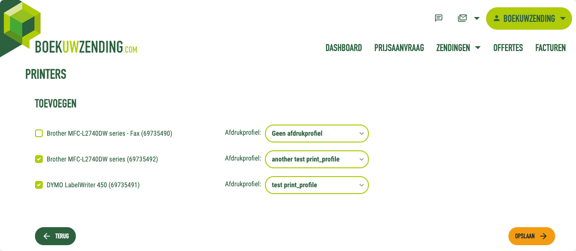 Boekuwzending PrintNode: client