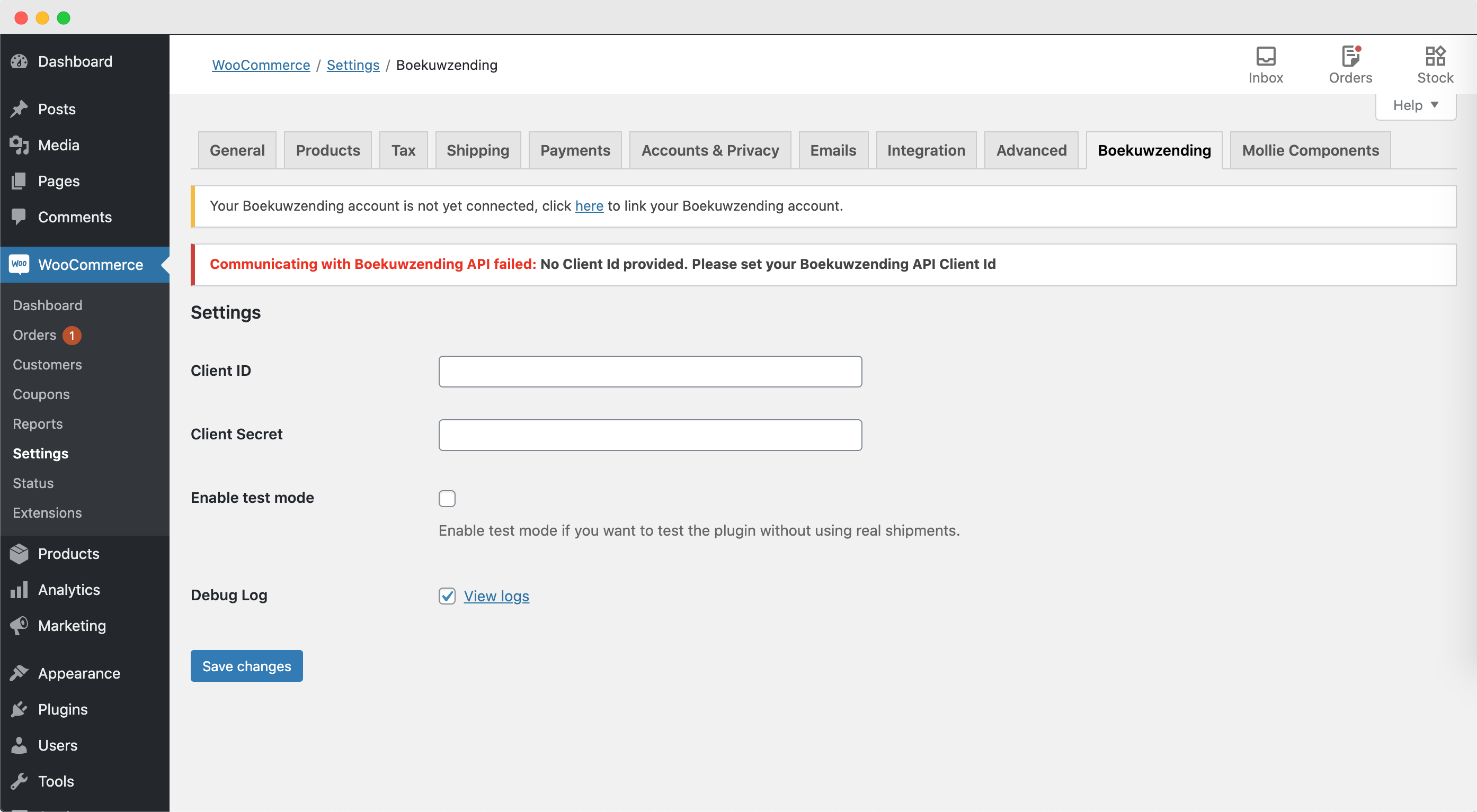 Boekuwzending for WooCommerce: Settings