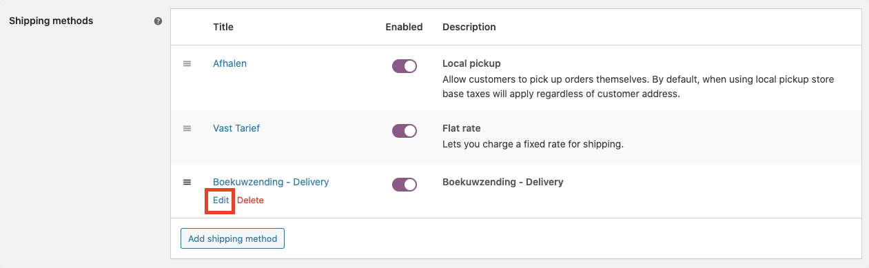 Boekuwzending for WooCommerce: Shipping Settings - 4